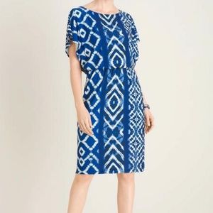 Chico’s Tie-Dye Midi Dress Mixed Medallion-Print Watercolor Blue Stretchy NWT